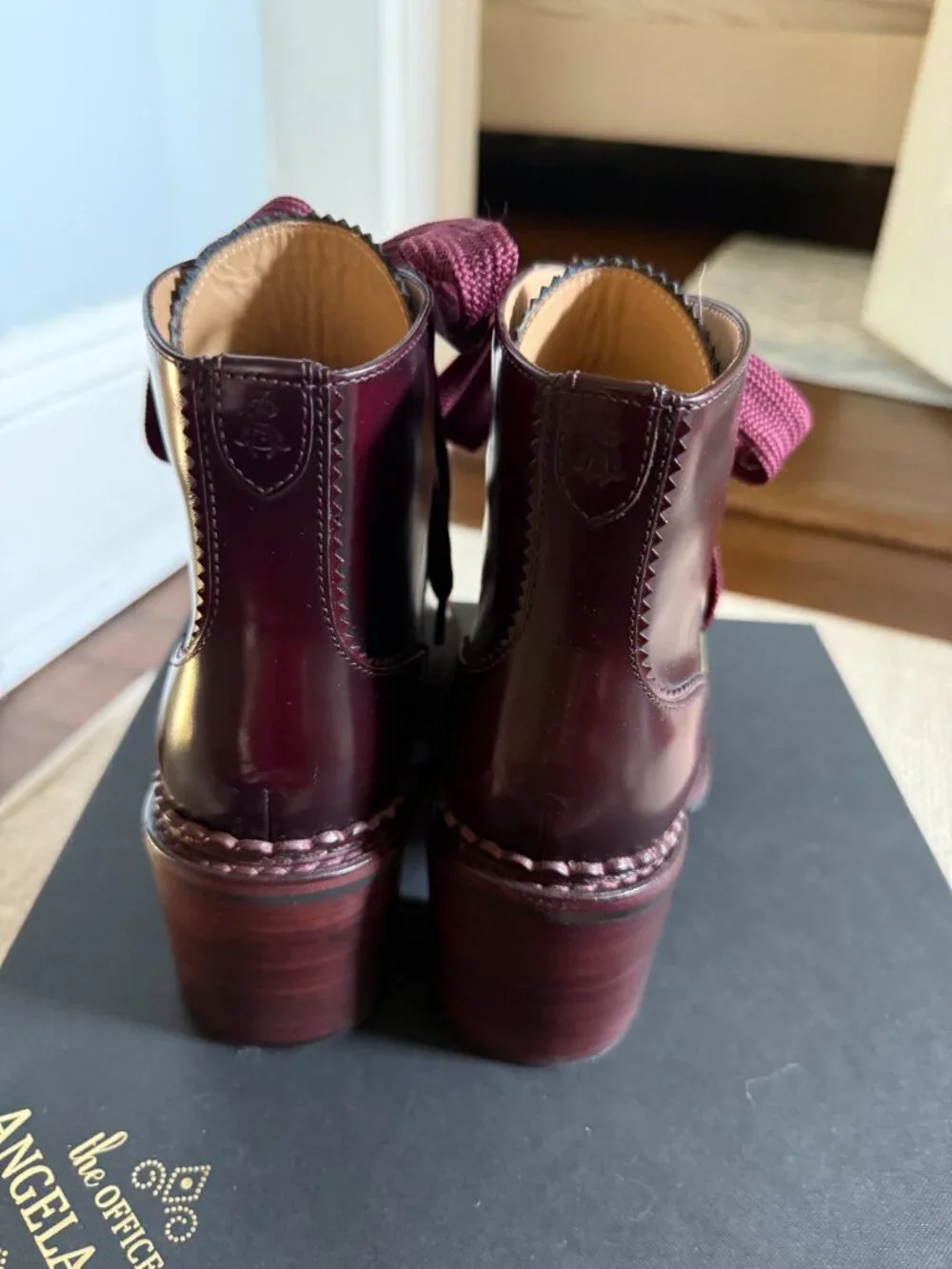 The Office of Angela Scott Mrs. Keira Leather Lace-Up Booties, Burgundy